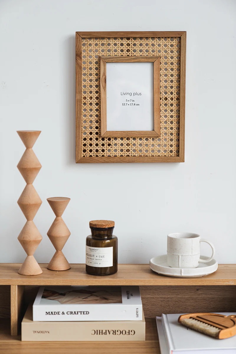 長方形の無垢材籐フォトフレーム 写真立て 韓国 インテリア 雑貨 フォトフレーム