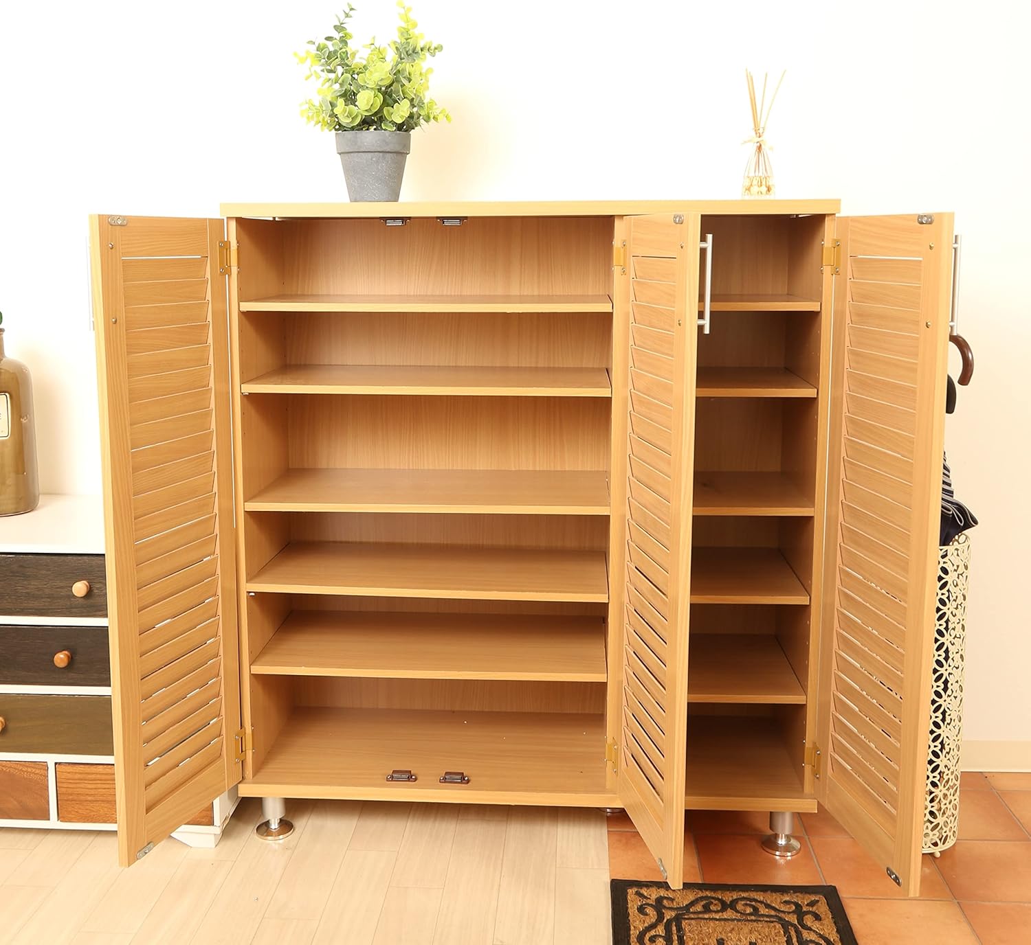 玄関 ルーバーシューズボックス 幅90cm ワイド ナチュラル 96564 玄関 ルーバーシューズボックス 幅90cm ワイド ナチュラル 96564