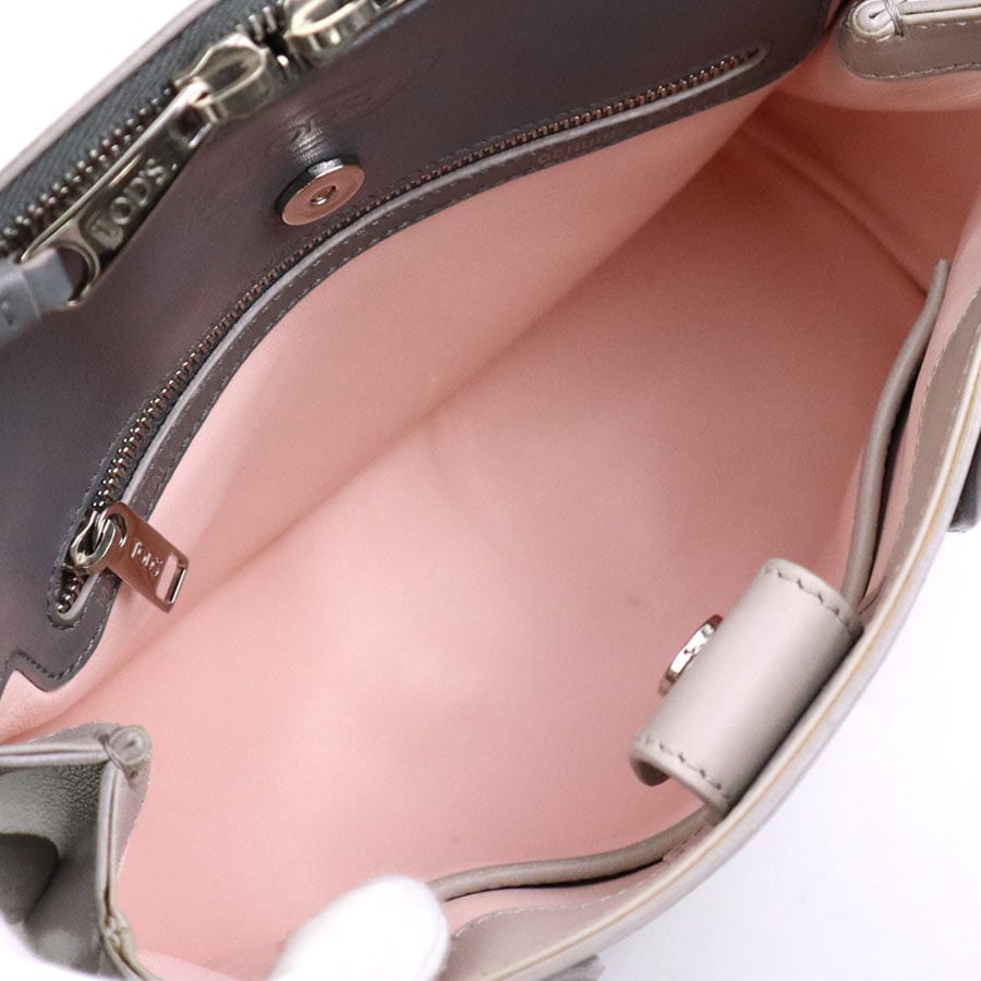 トッズ TOD’S ハンドバッグ ショルダーバッグ レザー グレー シルバー レディース e59435a