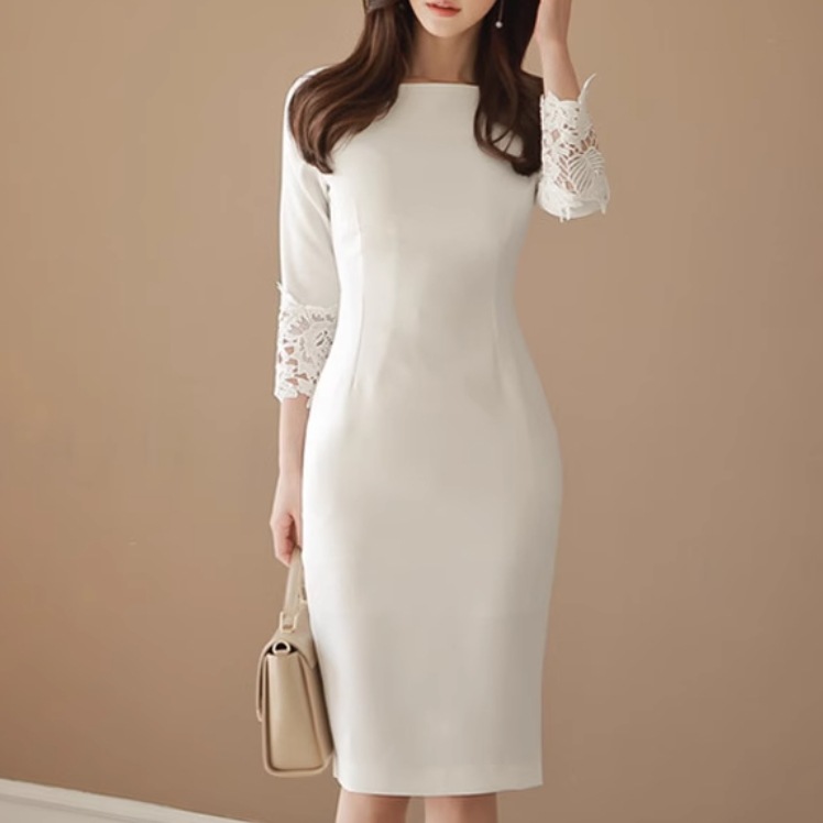 ドレス ワンピース ウェディング パーティー 結婚式 二次会 披露宴 演奏会 発表会 ステージ 膝下 ミモレ 7分袖 ラウンドネック 襟なし スレンダー タイト スリム 細身 Iライン スリット ドレス ワンピース ウェディング パーティー 結婚式 二次会 披露宴 演奏会 発表会 ステージ 膝下 ミモレ 7分袖 ラウンドネック 襟なし スレンダー タイト スリム 細身 Iライン スリット