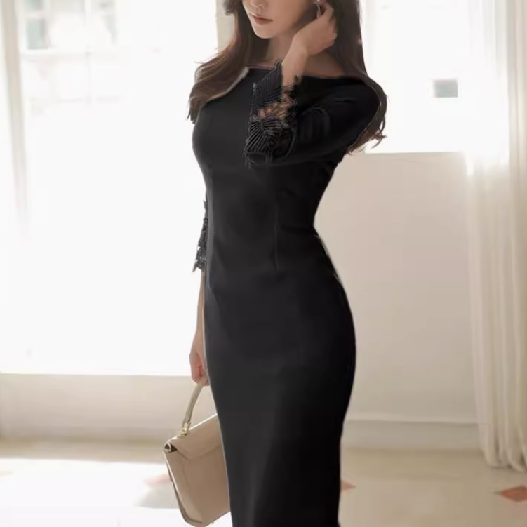 ドレス ワンピース ウェディング パーティー 結婚式 二次会 披露宴 演奏会 発表会 ステージ 膝下 ミモレ 7分袖 ラウンドネック 襟なし スレンダー タイト スリム 細身 Iライン スリット ドレス ワンピース ウェディング パーティー 結婚式 二次会 披露宴 演奏会 発表会 ステージ 膝下 ミモレ 7分袖 ラウンドネック 襟なし スレンダー タイト スリム 細身 Iライン スリット