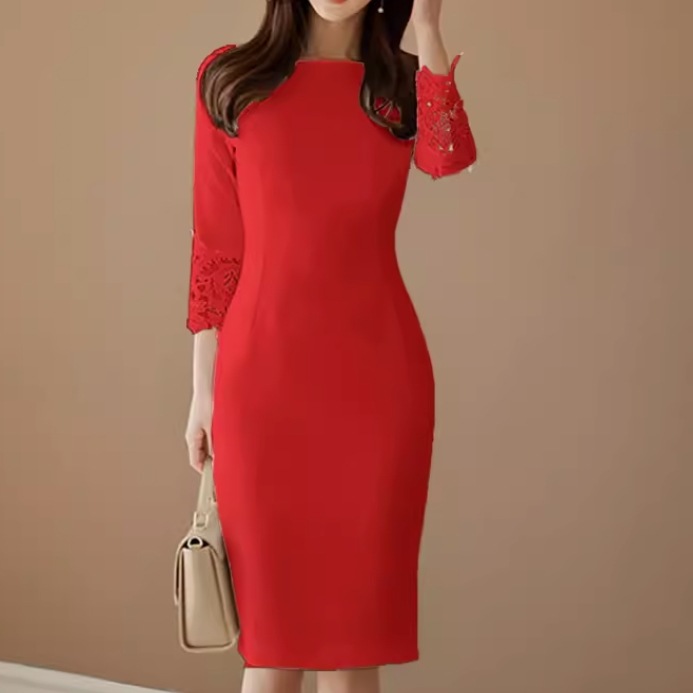 ドレス ワンピース ウェディング パーティー 結婚式 二次会 披露宴 演奏会 発表会 ステージ 膝下 ミモレ 7分袖 ラウンドネック 襟なし スレンダー タイト スリム 細身 Iライン スリット ドレス ワンピース ウェディング パーティー 結婚式 二次会 披露宴 演奏会 発表会 ステージ 膝下 ミモレ 7分袖 ラウンドネック 襟なし スレンダー タイト スリム 細身 Iライン スリット