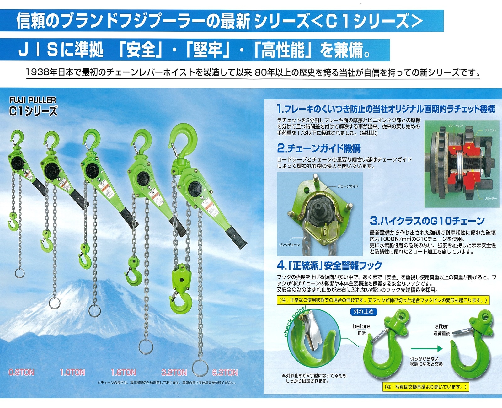 フジプーラー C1-1.0 C1シリーズ 1.0t 富士製作所 チェーンレバーホイスト 法人様限定商品