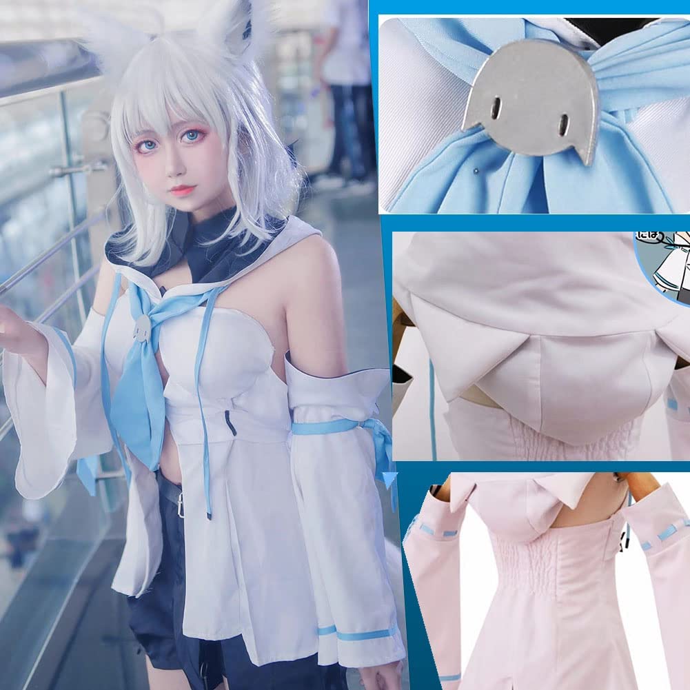 白上フブキ コスプレ ウィッグ、耳、尻尾、靴付き　Sサイズ　フルセット Qoo10] ウィッグ付き尻尾&耳つき 白上フブキ コ