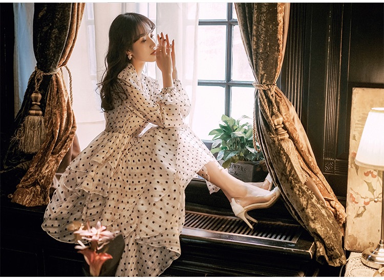 韓国ファッション フレンチ レトロ Vネック ドット おしゃれな シフォン 大人気 ワ 韓国ファッション フレンチ レトロ Vネック ドット おしゃれな シフォン 大人気 ワ