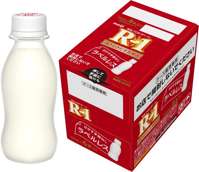 【Amazon.co.jp限定】明治プロビオヨーグルトR-1 ドリンク ラベルレスボトル 112g×6本×4箱セット【クール便】