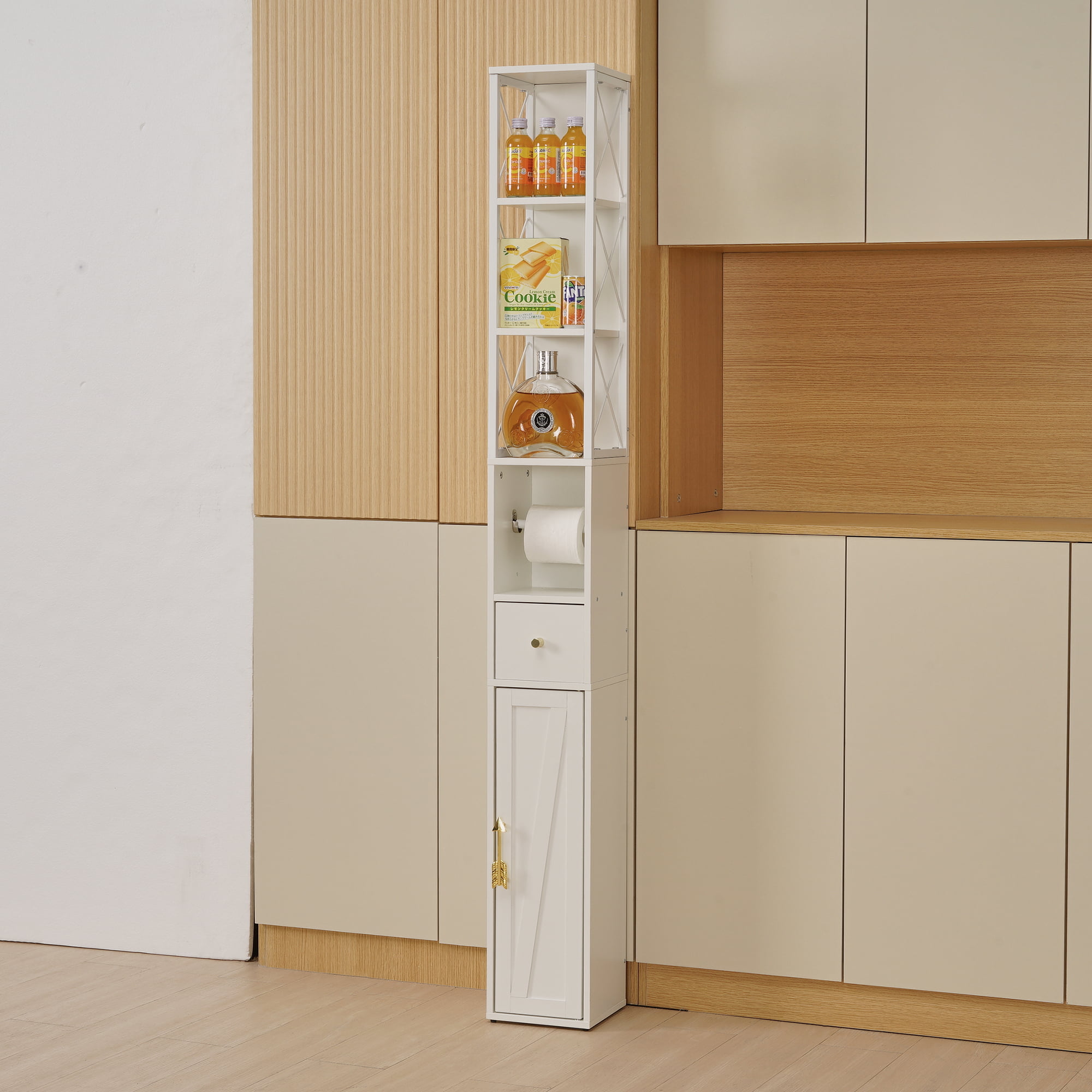 トイレ収納 スリム トイレ収納ラック 奥行20cm 扉付き 引き出し付き 防水 防湿 取っ手付き 組立簡単 トイレ収納棚 省スペース 小物置き 隙間収納 コンパクト 目隠し