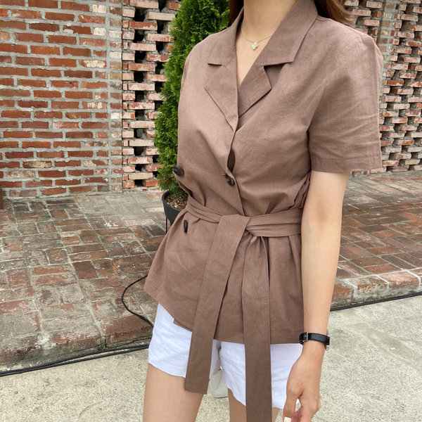 린넨 반팔 벨트 자켓 블라우스 자체제작 봄 여름 3컬러 린넨 반팔 벨트 자켓 블라우스 자체제작 봄 여름 3컬러