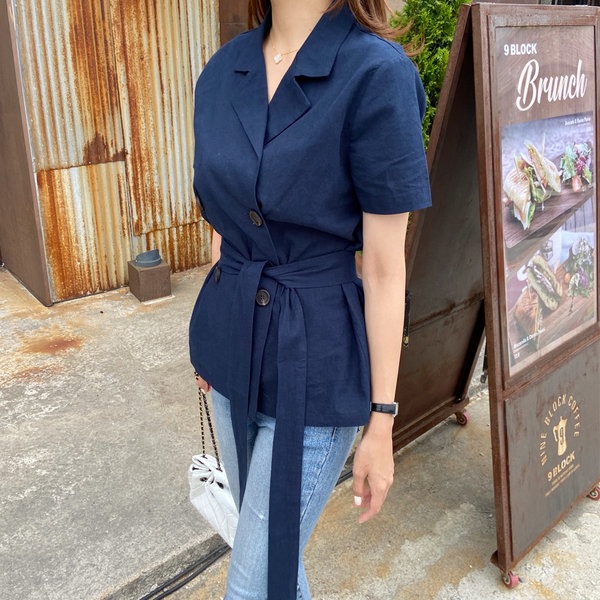 린넨 반팔 벨트 자켓 블라우스 자체제작 봄 여름 3컬러 린넨 반팔 벨트 자켓 블라우스 자체제작 봄 여름 3컬러