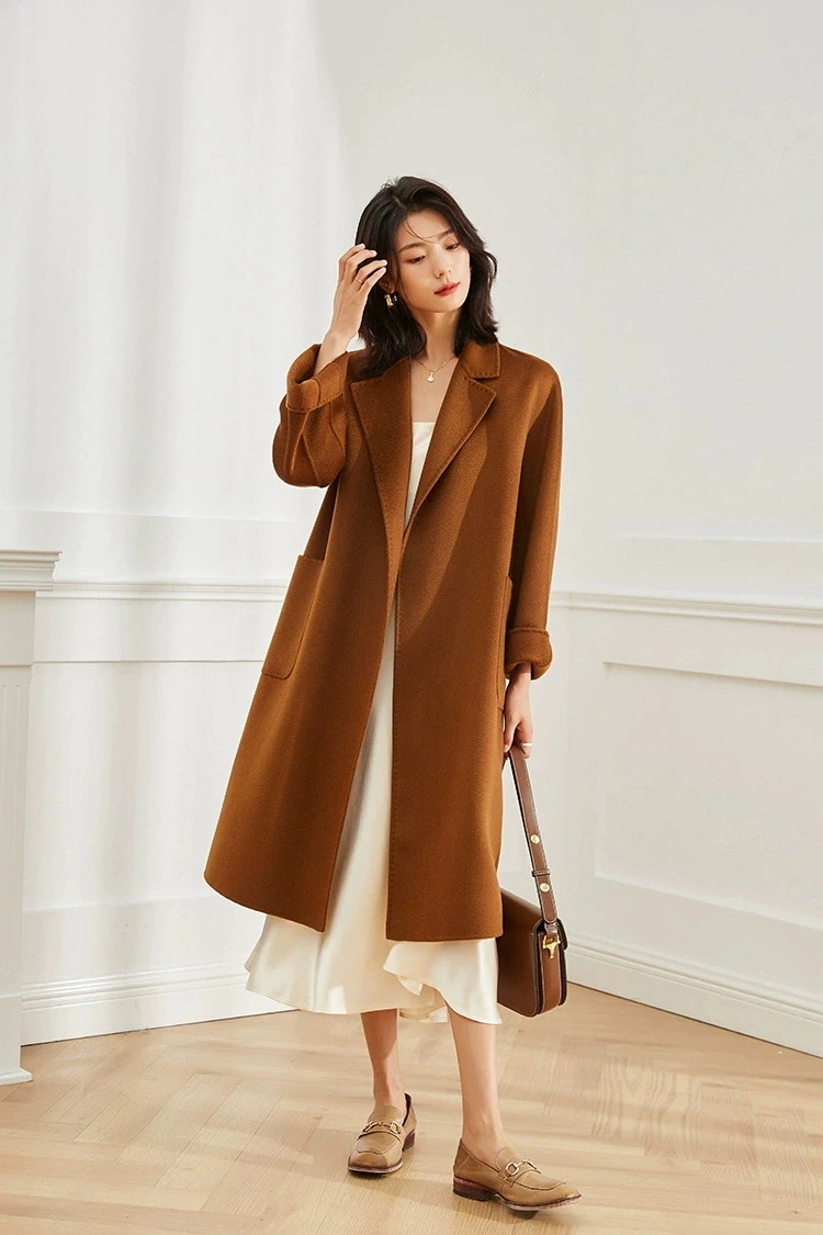 韓国ファッション ウールコート レディース 高級ウールコート 手作り リバーシブルカシミヤコート カシミヤのコート チェスターコート