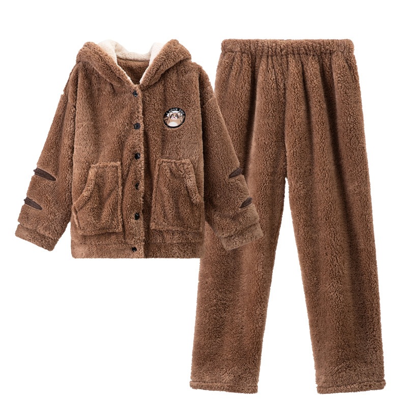 ペアパジャマ カップル 秋冬 暖かい 厚手 フランネル 大きいサイズ冬のサンゴの绒のカップルのパジャマの女性漫画帽子を着ることができます男性スポット厚いフランネル家居服 ペアパジャマ カップル 秋冬 暖かい 厚手 フランネル 大きいサイズ冬のサンゴの绒のカップルのパジャマの女性漫画帽子を着ることができます男性スポット厚いフランネル家居服