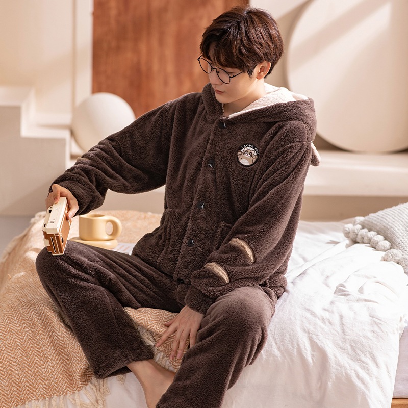 ペアパジャマ カップル 秋冬 暖かい 厚手 フランネル 大きいサイズ冬のサンゴの绒のカップルのパジャマの女性漫画帽子を着ることができます男性スポット厚いフランネル家居服 ペアパジャマ カップル 秋冬 暖かい 厚手 フランネル 大きいサイズ冬のサンゴの绒のカップルのパジャマの女性漫画帽子を着ることができます男性スポット厚いフランネル家居服
