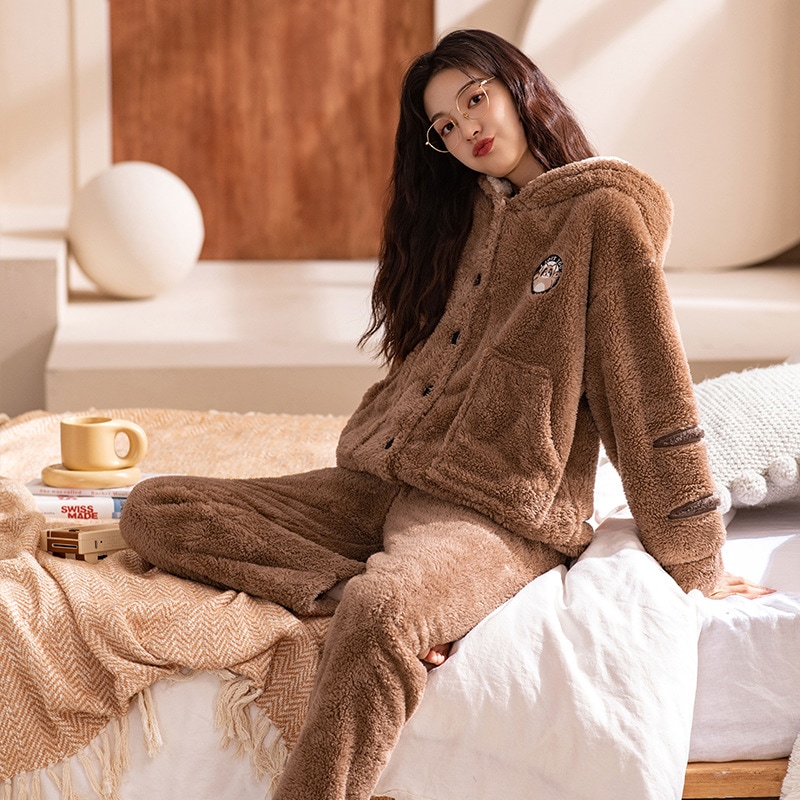 ペアパジャマ カップル 秋冬 暖かい 厚手 フランネル 大きいサイズ冬のサンゴの绒のカップルのパジャマの女性漫画帽子を着ることができます男性スポット厚いフランネル家居服 ペアパジャマ カップル 秋冬 暖かい 厚手 フランネル 大きいサイズ冬のサンゴの绒のカップルのパジャマの女性漫画帽子を着ることができます男性スポット厚いフランネル家居服