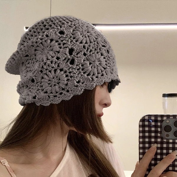 Qoo10] リアル スタイル クロシェ編み フラワー ニット ビーニー