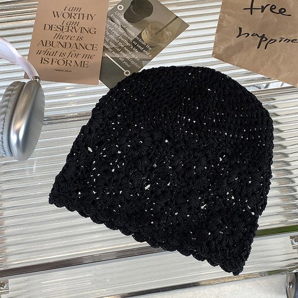 未使用◆Taoコムデギャルソン ウールミックス クロシェ ビーニー ニット帽 黒 未使用◇Taoコムデギャルソン ウールミックス クロシェ ビーニー