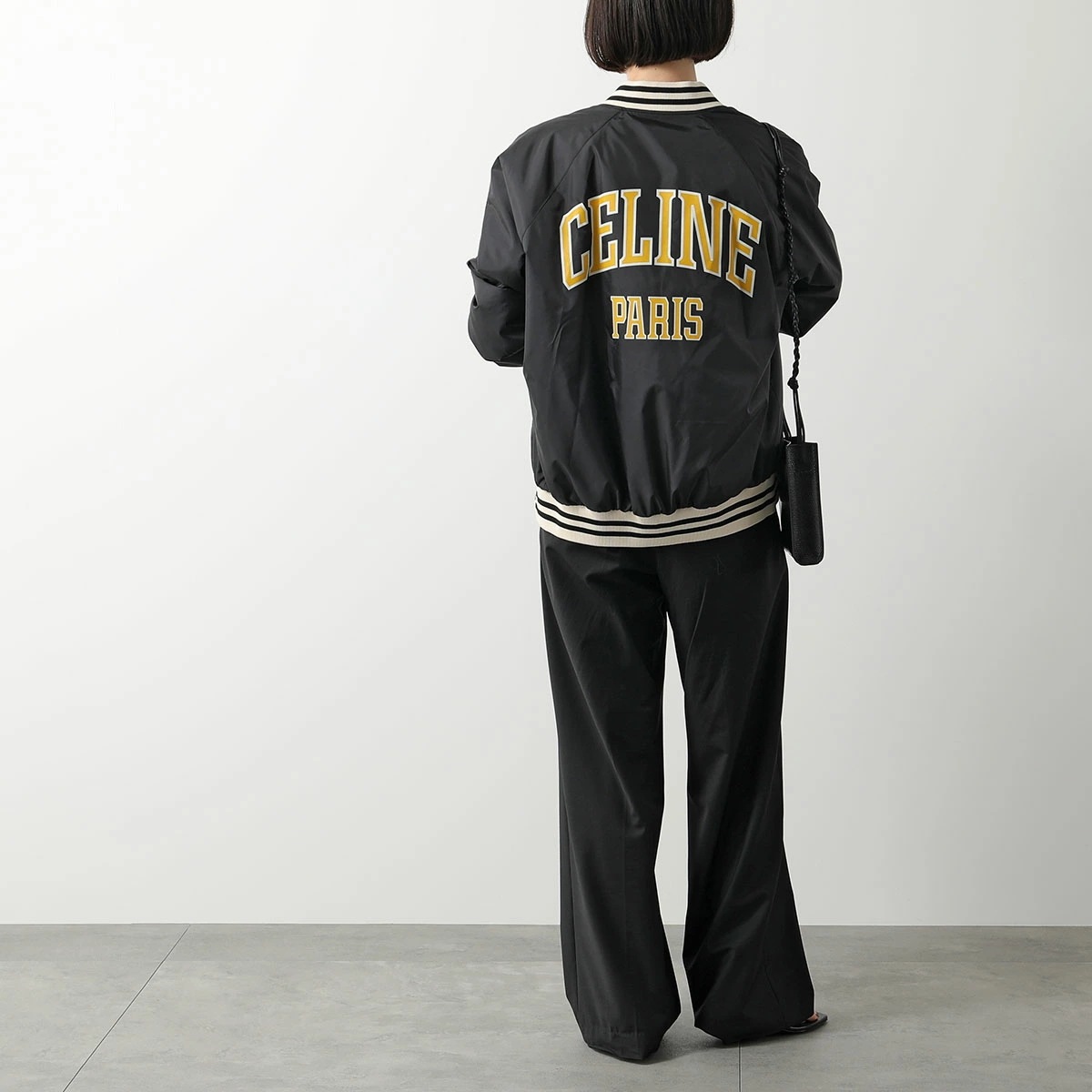 CELINE セリーヌ ジャケット 2W19B905V.38NO レディース テディジャケット ロゴ ナイロン 長袖 ブルゾン スタジアムジャンパー ブラック