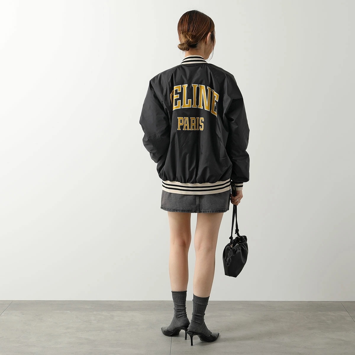 CELINE セリーヌ ジャケット 2W19B905V.38NO レディース テディジャケット ロゴ ナイロン 長袖 ブルゾン スタジアムジャンパー ブラック