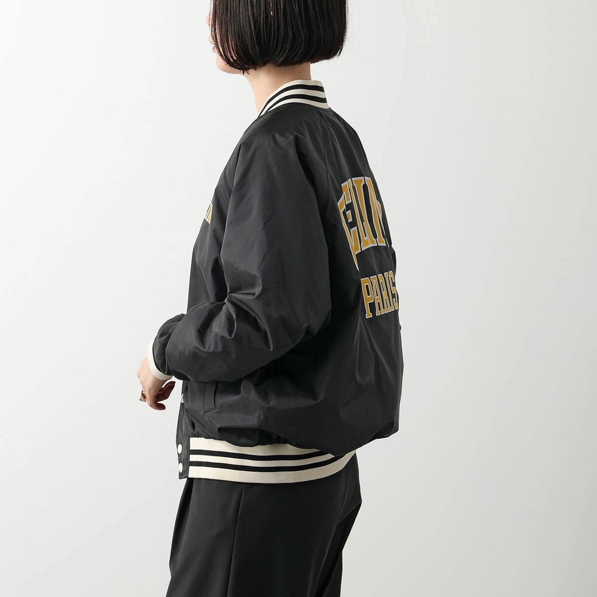CELINE セリーヌ ジャケット 2W19B905V.38NO レディース テディジャケット ロゴ ナイロン 長袖 ブルゾン スタジアムジャンパー ブラック