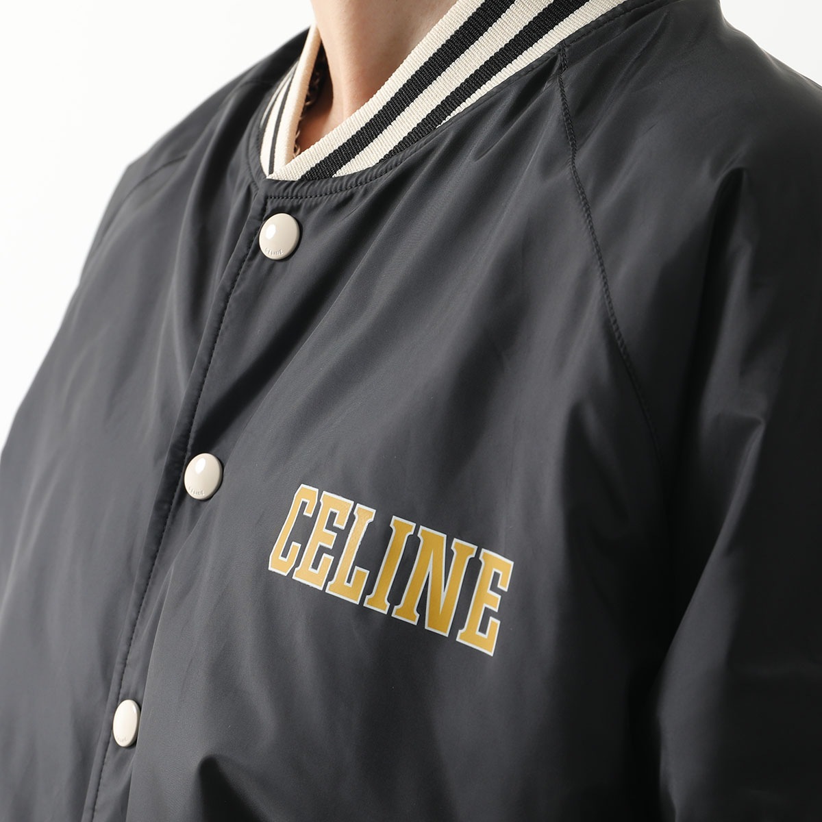 CELINE セリーヌ ジャケット 2W19B905V.38NO レディース テディジャケット ロゴ ナイロン 長袖 ブルゾン スタジアムジャンパー ブラック