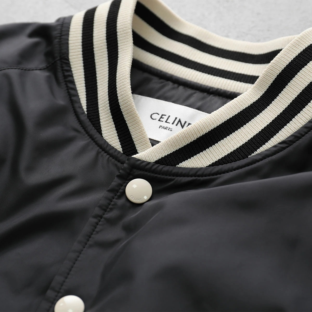 CELINE セリーヌ ジャケット 2W19B905V.38NO レディース テディジャケット ロゴ ナイロン 長袖 ブルゾン スタジアムジャンパー ブラック