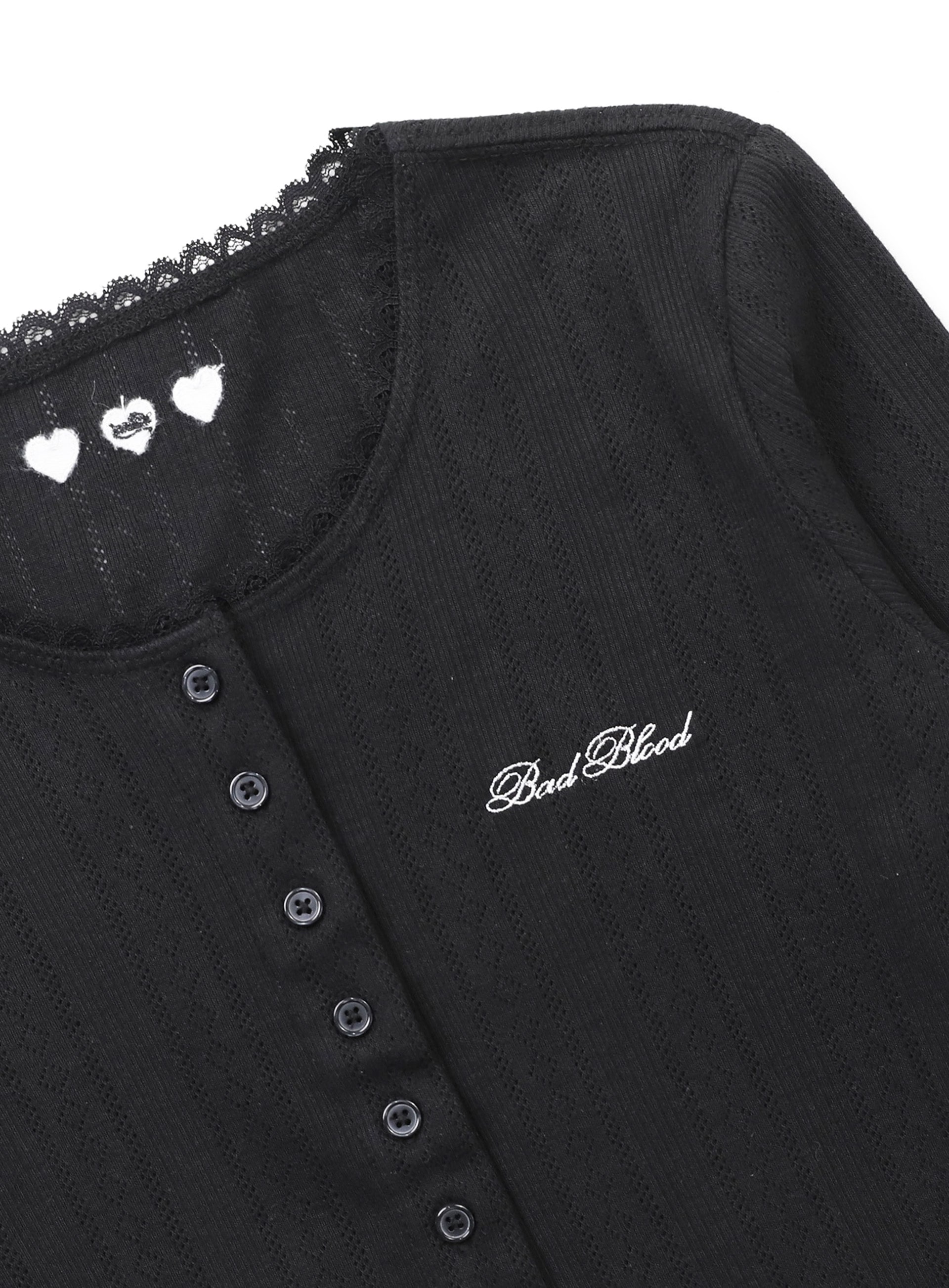 【BADBLOOD】 CLASSIC LOGO POINTEL CREWNECK CARDIGAN : BLACK