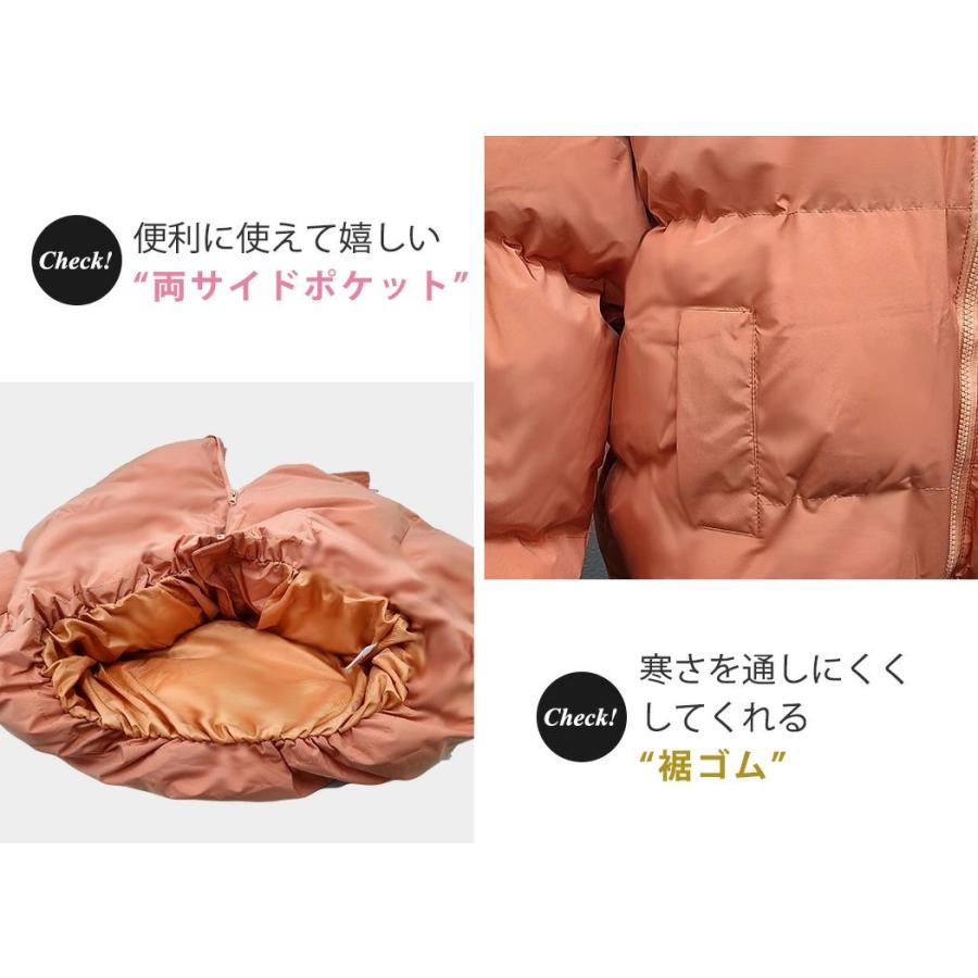 ダウンジャケット レディース きれいめ 可愛い ショート フェイク アウター コート 上着 冬 防寒 防風 厚手 長袖 白 無地 ハイネック ポケット ドロップショルダ