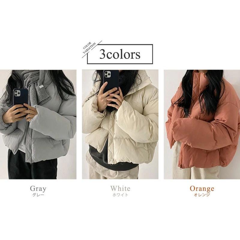 ダウンジャケット レディース きれいめ 可愛い ショート フェイク アウター コート 上着 冬 防寒 防風 厚手 長袖 白 無地 ハイネック ポケット ドロップショルダ