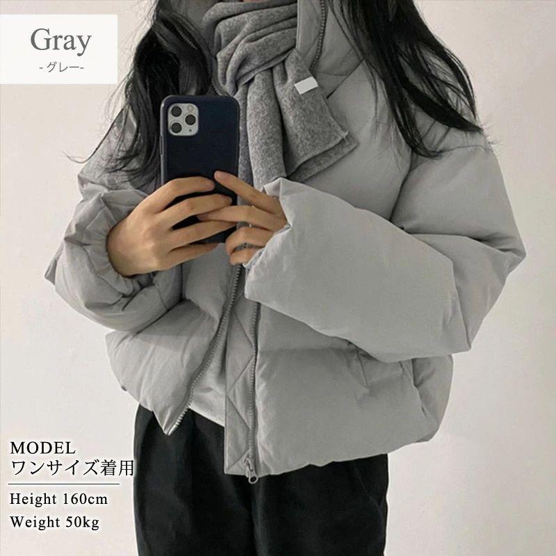 ダウンジャケット レディース きれいめ 可愛い ショート フェイク アウター コート 上着 冬 防寒 防風 厚手 長袖 白 無地 ハイネック ポケット ドロップショルダ