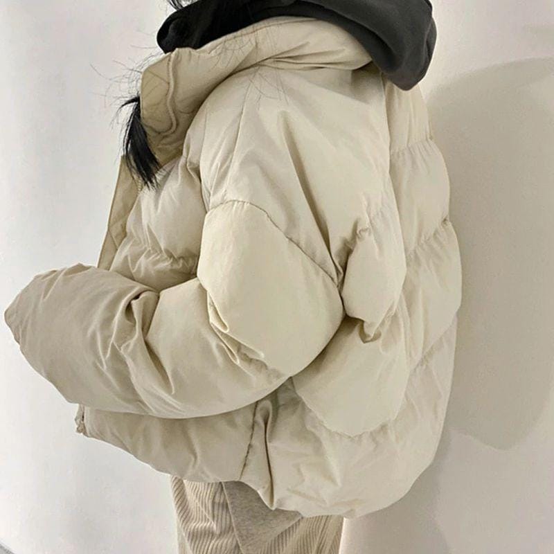 ダウンジャケット レディース きれいめ 可愛い ショート フェイク アウター コート 上着 冬 防寒 防風 厚手 長袖 白 無地 ハイネック ポケット ドロップショルダ