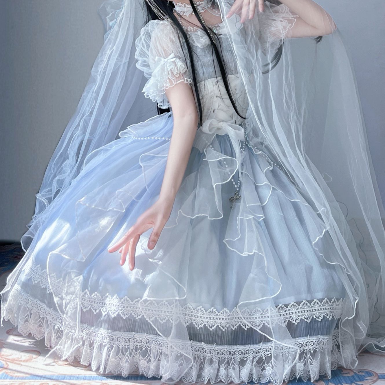 人魚の涙半袖ロリータドレス とてもエレガントな妖精少女ロリータドレス 夏