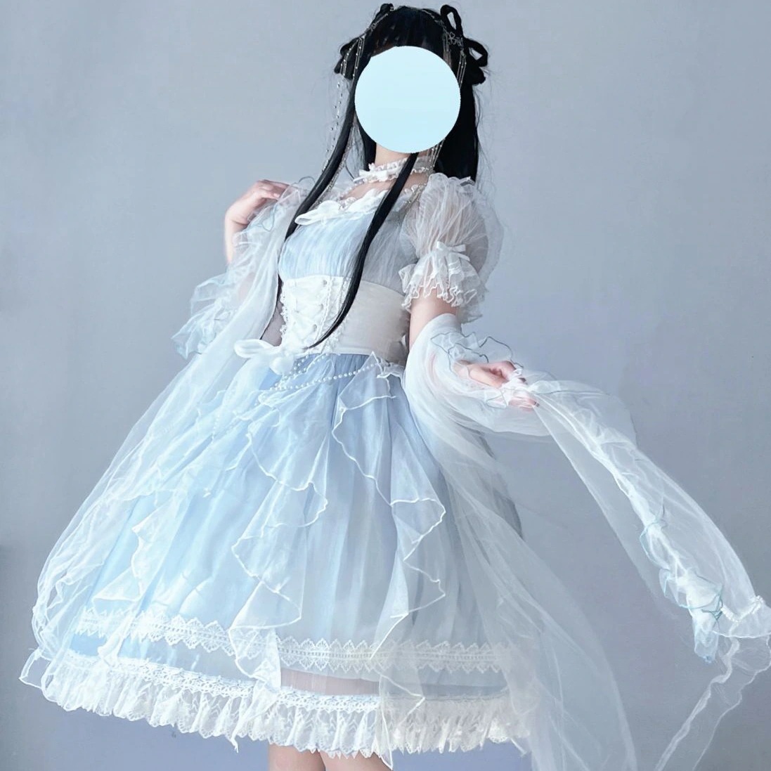 人魚の涙半袖ロリータドレス とてもエレガントな妖精少女ロリータドレス 夏