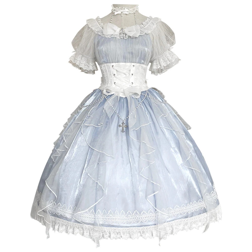 人魚の涙半袖ロリータドレス とてもエレガントな妖精少女ロリータドレス 夏