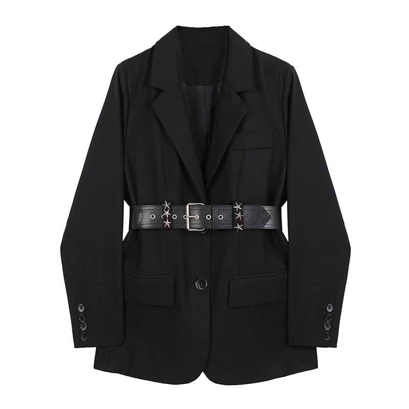 【ベルト付き】ブラックジャケット ジャケット スーツ 秋 冬 モード系 ブラックコーデ a3243 【ベルト付き】ブラックジャケット ジャケット スーツ 秋 冬 モード系 ブラックコーデ a3243