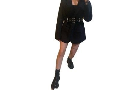 【ベルト付き】ブラックジャケット ジャケット スーツ 秋 冬 モード系 ブラックコーデ a3243 【ベルト付き】ブラックジャケット ジャケット スーツ 秋 冬 モード系 ブラックコーデ a3243