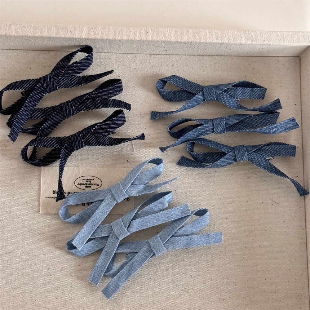 3 ピース デニム スイート シンプル リボン ヘアピン ヘアピン サイド カモノハシ クリップ 新しいファッション前髪クリップ