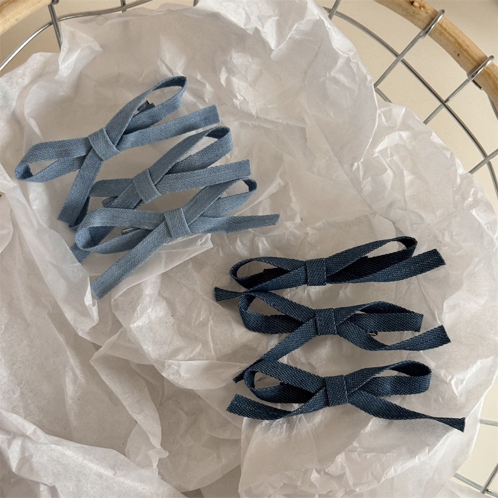 3 ピース デニム スイート シンプル リボン ヘアピン ヘアピン サイド カモノハシ クリップ 新しいファッション前髪クリップ