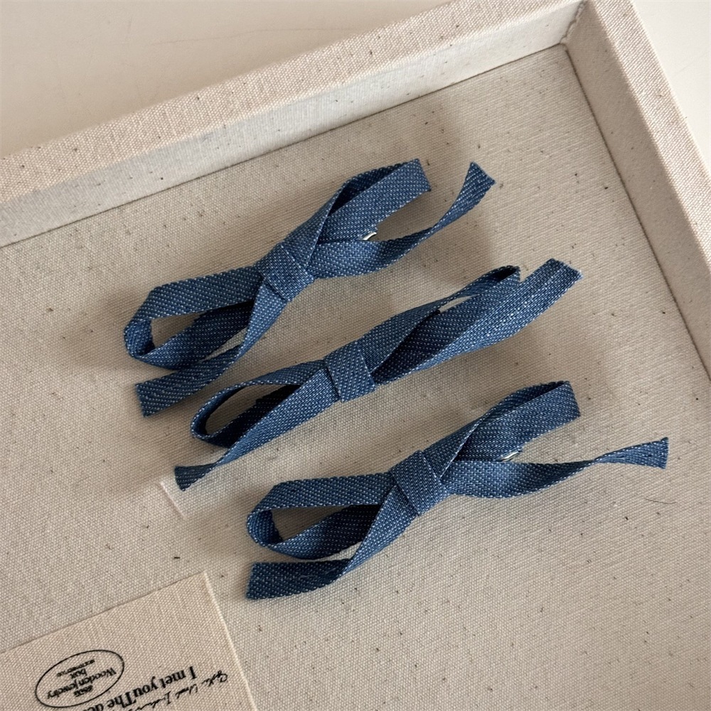 3 ピース デニム スイート シンプル リボン ヘアピン ヘアピン サイド カモノハシ クリップ 新しいファッション前髪クリップ