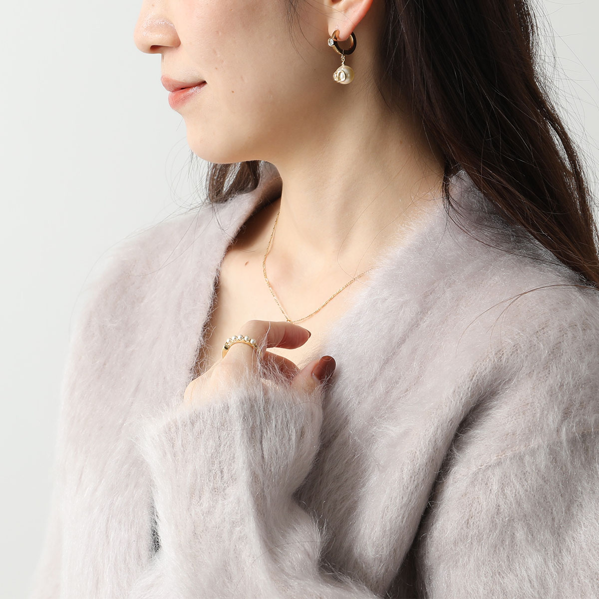 VALENTINO ヴァレンティノ フープピアス 3W2J0T76QVS レディース Vロゴ パール クリスタル装飾 アクセサリー Y49