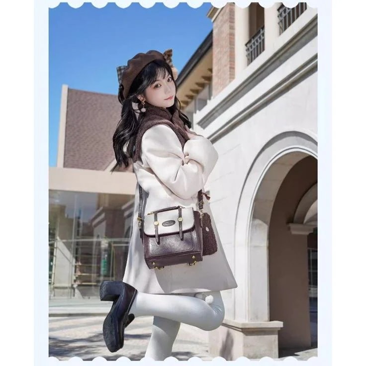 即納 ダッフルコート クマ柄 もこもこ ステンカラーコート ロリータ 冬服 レディース ジャケット ショートコート コート ロリータコート 学生 通学 通勤 着痩せ_4