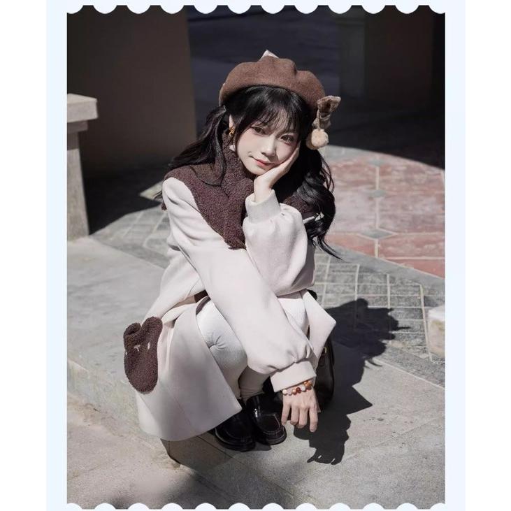 即納 ダッフルコート クマ柄 もこもこ ステンカラーコート ロリータ 冬服 レディース ジャケット ショートコート コート ロリータコート 学生 通学 通勤 着痩せ_7