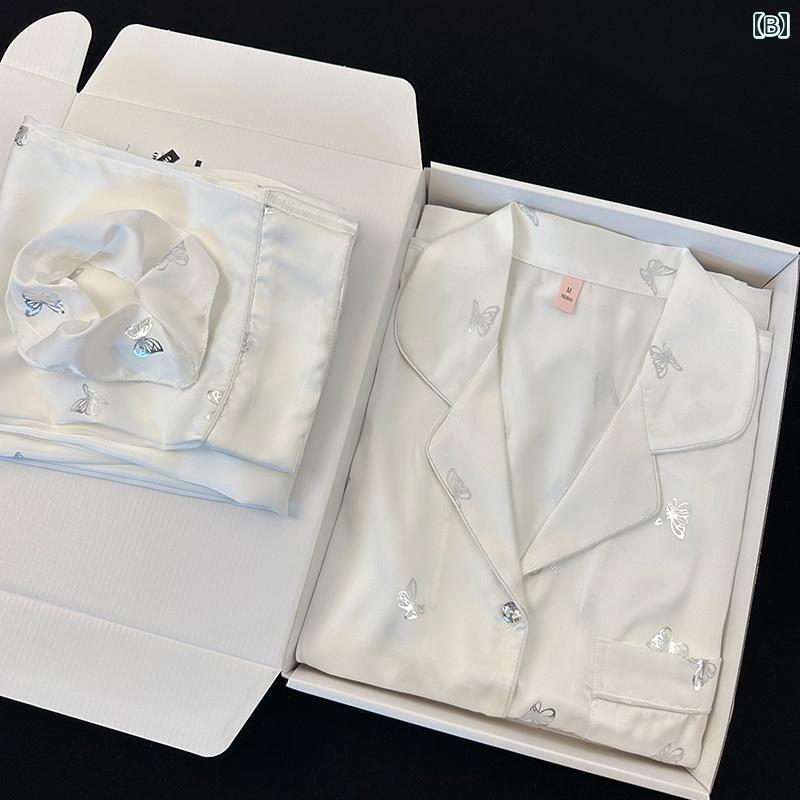 シルク パジャマ レディース春秋 冷感 パジャマ レディース 長袖 ズボン 金箔 押し 蝶 高級 シルク ホームウェア スーツ シルク パジャマ レディース春秋 冷感 パジャマ レディース 長袖 ズボン 金箔 押し 蝶 高級 シルク ホームウェア スーツ