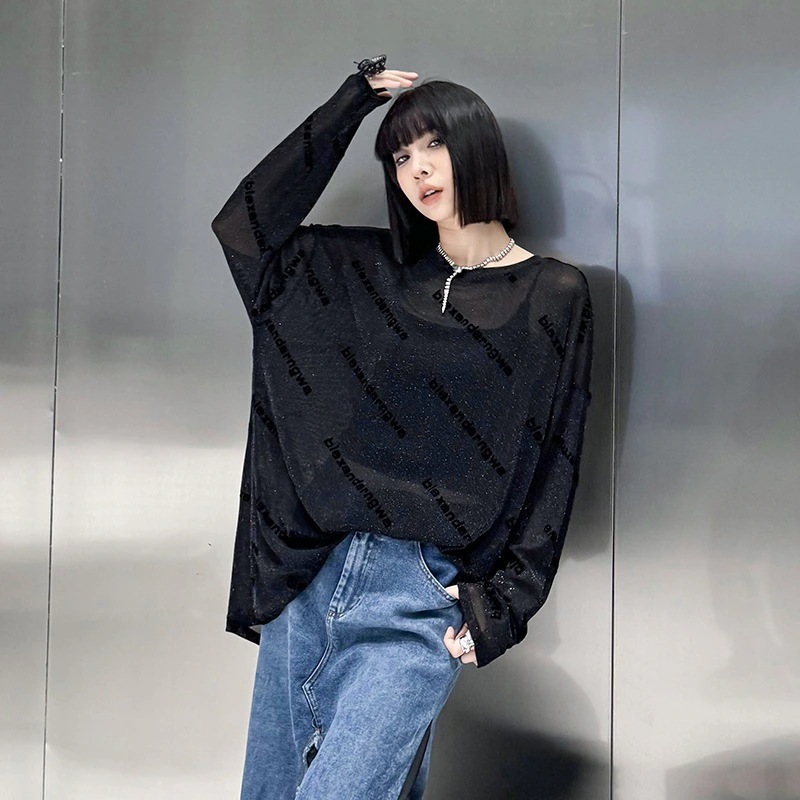 【急速出荷】 スカート春新作文字体型カバーメッシュTシャツゆったりミドル丈薄手ワンピース_2