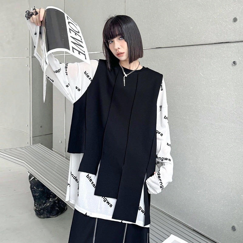 【急速出荷】 スカート春新作文字体型カバーメッシュTシャツゆったりミドル丈薄手ワンピース_3
