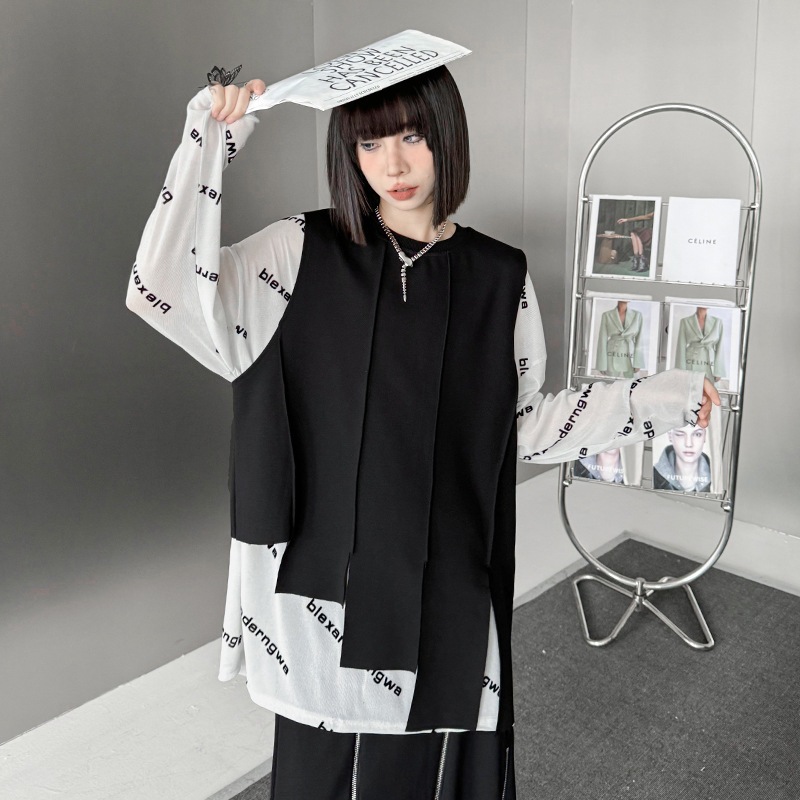 【急速出荷】 スカート春新作文字体型カバーメッシュTシャツゆったりミドル丈薄手ワンピース_5