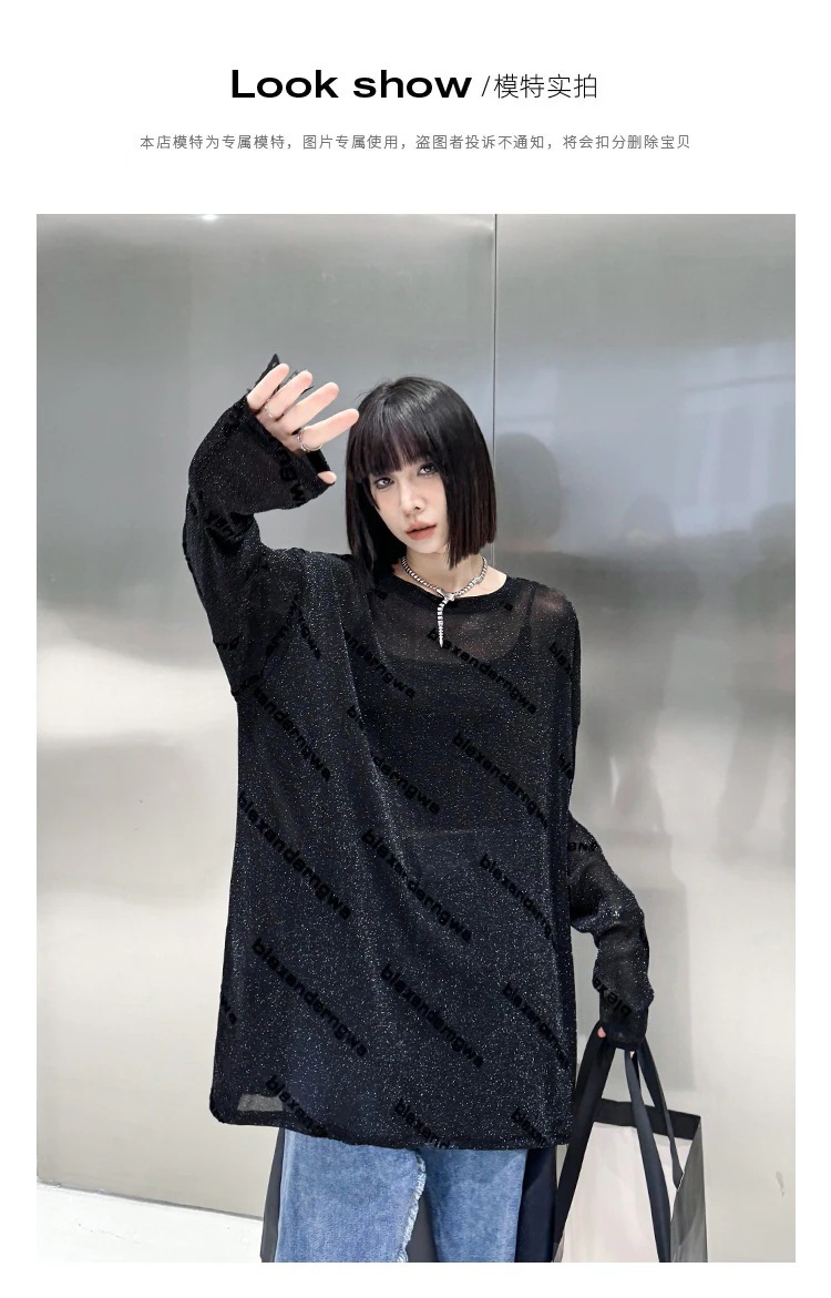 【急速出荷】 スカート春新作文字体型カバーメッシュTシャツゆったりミドル丈薄手ワンピース_8
