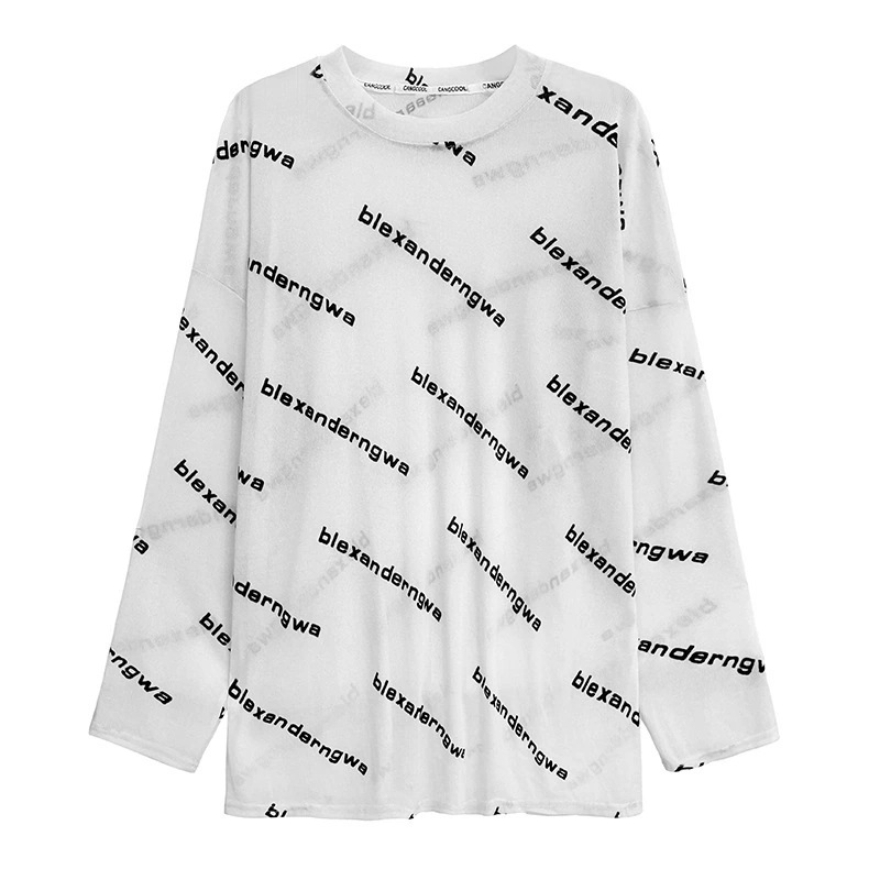 【急速出荷】 スカート春新作文字体型カバーメッシュTシャツゆったりミドル丈薄手ワンピース_10
