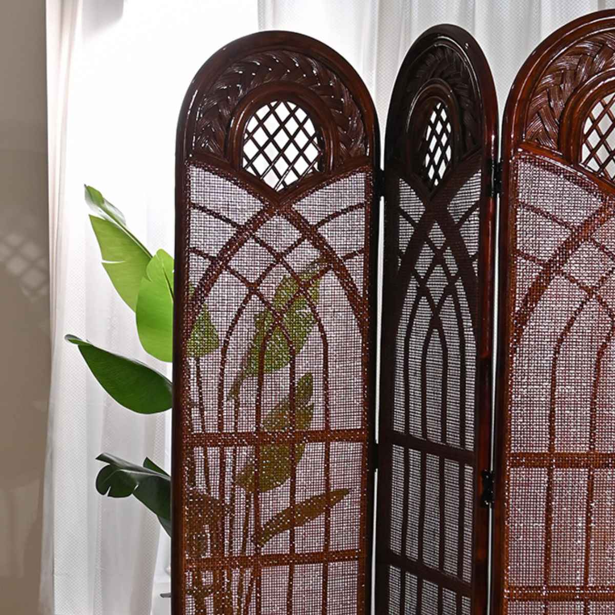 籐 スクリーン 間仕切り 4連 畳める ラタン パーテーション 目隠し 仕切り 衝立 折りたたみ 籐スクリーン コンパクト収納 折り畳み 籐家具 ラタン製 ついたて インテリア