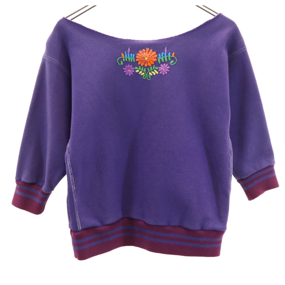 90s オールド 刺繍タグ 7分袖 リバースウィーブ スウェット トレーナー M パープル レディース 90s オールド 刺繍タグ 7分袖 リバースウィーブ スウェット トレーナー M パープル レディース