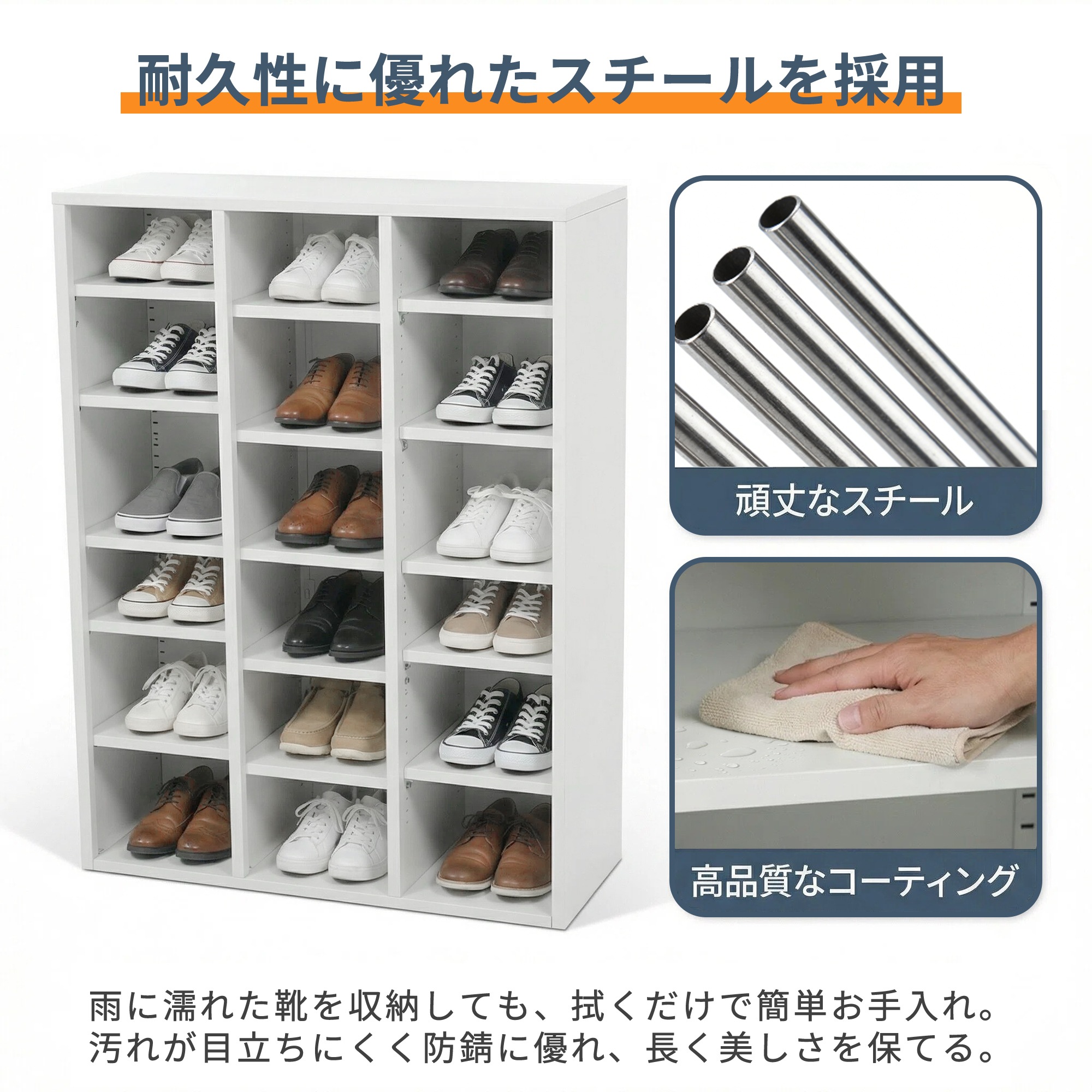 国内発送.送.料.無.料新品1098シューズラック スチール製 3列6段 18足収納可能 可動棚 幅90cm*奥行35cm*高さ119cm 簡単組立 転倒防止 頑丈 靴箱 下駄箱 靴入れ オフィス収納_3