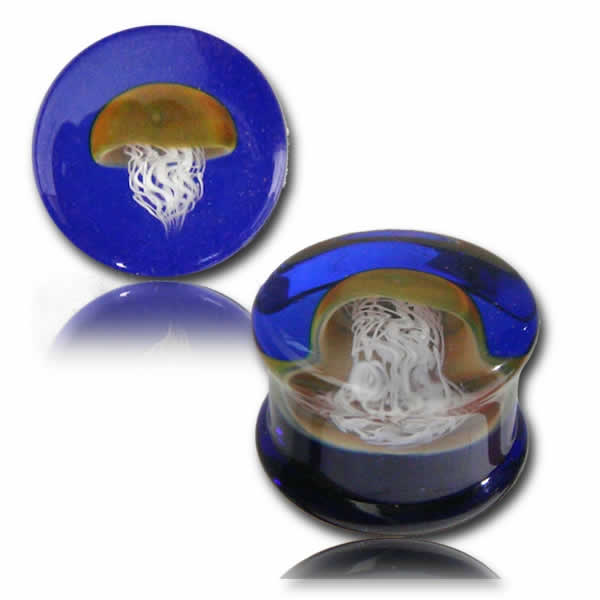 金属アレルギー対応 ボディピアス パイレックスガラスプラグ クラゲ 海月 海 青色 水母 茸 キノコ 金属アレルギー対応 ボディピアス パイレックスガラスプラグ クラゲ 海月 海 青色 水母 茸 キノコ